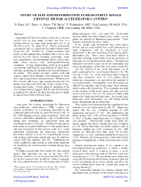 Study of Slip and Deformation in High Purity Single Crystal Nb for Accelerator Cavities* D
