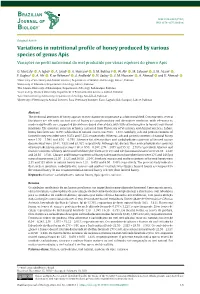 Variations in Nutritional Profile of Honey Produced by Various Species