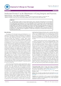 Surfactant Protein-C in the Maintenance of Lung Integrity and Function Stephan W