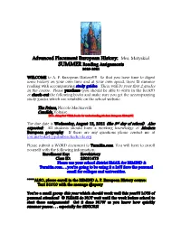 Advanced Placement European History: Mrs. Matyskiel SUMMER Reading Assignments 2020-2021
