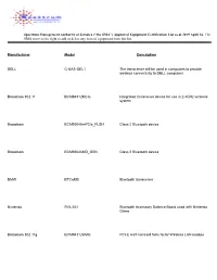 Approved Equipment Certification List As at 2019 April 16. the SMA Reserves the Right to Add Or Delete Any Item of Equipment from This List