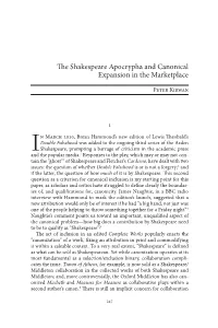 The Shakespeare Apocrypha and Canonical Expansion in the Marketplace