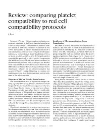Comparing Platelet Compatibility to Red Cell Compatibility Protocols