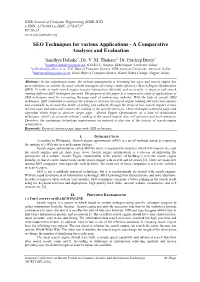 SEO Techniques for Various Applications - a Comparative Analyses and Evaluation