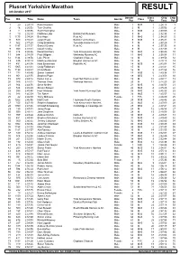 Plusnet Yorkshire Marathon RESULT 8Th October 2017