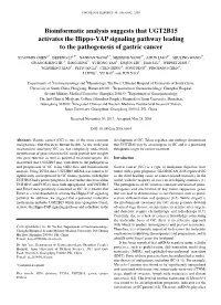 Bioinformatic Analysis Suggests That UGT2B15 Activates the Hippo‑YAP Signaling Pathway Leading to the Pathogenesis of Gastric Cancer