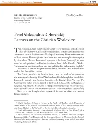 Pavel Aleksandrovič Florenskij Lectures on the Christian Worldview
