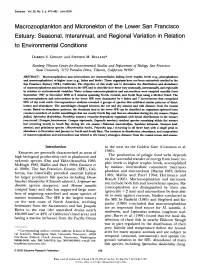 Macrozooplankton and Micronekton of the Lower San Francisco Estuary: Seasonal, Interannual, and Regional Variation in Relation to Environmental Conditions