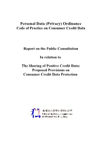 Personal Data (Privacy) Ordinance Code of Practice on Consumer Credit Data