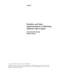Stability and Nash Implementation in Matching Markets with Couples