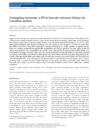 Untangling Taxonomy: a DNA Barcode Reference Library for Canadian Spiders