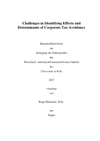 Challenges in Identifying Effects and Determinants of Corporate Tax Avoidance