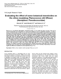 Evaluating the Effect of Some Botanical Insecticides on the Citrus Mealybug Planococcus Citri (Risso) (Hemiptera: Pseudococcidae)