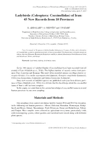 Ladybirds (Coleoptera: Coccinellidae) of Iran: 45 New Records from 10 Provinces