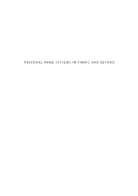 Personal Name Systems in Finnic and Beyond