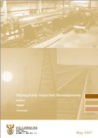 Strategically Important Developments Eskom PBMR Transnet