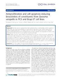 Dysosma Versipellis in PC3 and Bcap-37 Cell Lines Xiaoqiang Xu, Xiuhong Gao, Linhong Jin, Pinaki S Bhadury, Kai Yuan, Deyu Hu, Baoan Song* and Song Yang*
