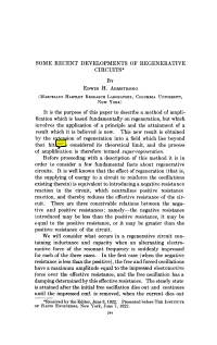 SOME RECENT DEVELOPMENTS of REGENERATIVE Fication Which Is Based Fundamentally on Regeneration, but Which Existing Therein) Is E