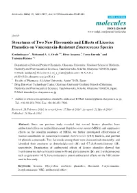 Structures of Two New Flavonoids and Effects of Licorice Phenolics on Vancomycin-Resistant Enterococcus Species