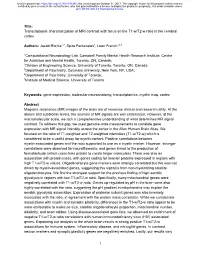Transcriptomic Characterization of MRI Contrast with Focus on the T1-W/T2-W Ratio in the Cerebral ​ ​ ​ ​ ​ ​ ​ ​ ​ ​ ​ ​ ​ ​ ​ ​ ​ ​ ​ ​ ​ ​ ​ ​ ​ ​ Cortex