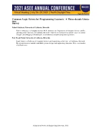 Common Logic Errors for Programming Learners: a Three-Decade Litera- Ture Survey