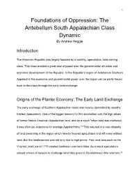 Foundations of Oppression: the Antebellum South Appalachian Class Dynamic by Andrew Heggie