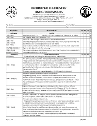 Record Plat Checklist for Simple Subdivisions