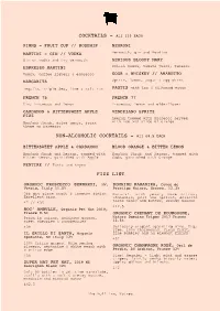 Wine List & Drinks Guide