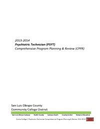 2013-2014 Psychiatric Technician (PSYT) Comprehensive Program Planning & Review