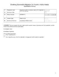 Enabling Successful Migration for Youth in Addis Ababa Quantitative Survey