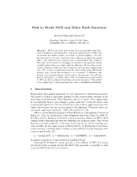How to Break MD5 and Other Hash Functions