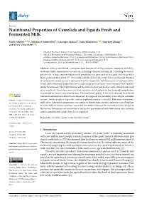 Nutritional Properties of Camelids and Equids Fresh and Fermented Milk