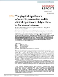 The Physical Significance of Acoustic Parameters and Its Clinical
