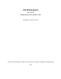 Ada Rehan Papers Ms