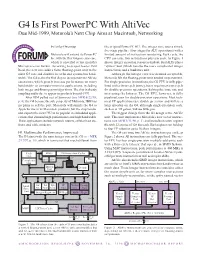 G4 Is First Powerpc with Altivec: 11/16/98