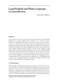 Legal English and Plain Language: an Introduction Christopher Williams