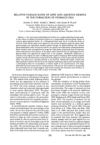 Relative Passage Rates of Lipid and Aqueous Digesta in the Formation of Stomach Oils