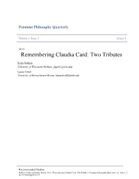 Remembering Claudia Card: Two Tributes