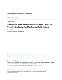 The Undue Burden Standard and Fundamental Rights Analysis