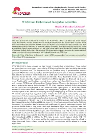 WG Stream Cipher Based Encryption Algorithm