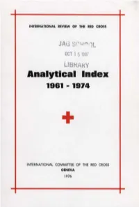 Analytical Index 1961-1974, International Review of the Red Cross