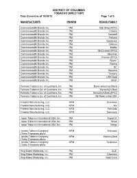 DISTRICT of COLUMBIA TOBACCO DIRECTORY Data Current As of 10/28/13 Page 1 of 5