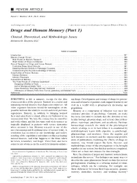 Drugs and Human Memory (Part 1) Clinical, Theoretical, and Methodologic Issues Mohamed M