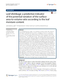 Leaf Shrinkage: a Predictive Indicator of the Potential Variation of the Surface Area‑To‑Volume Ratio According to the Leaf Moisture Content