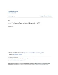 Marian Doctrine of Benedict XV Benedict XV