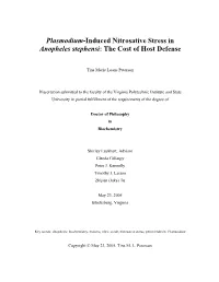 Plasmodium-Induced Nitrosative Stress in Anopheles Stephensi: the Cost of Host Defense