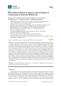 Whole-Brain Models to Explore Altered States of Consciousness from the Bottom Up