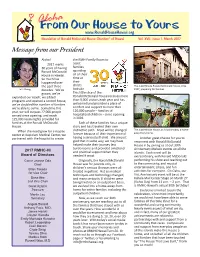 From Our House to Yours Aloha Newsletter of Ronald Mcdonald House Charities® of Hawaii Vol