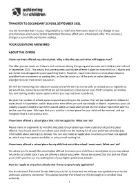 Notes to Parents Following Secondary Allocation 2021
