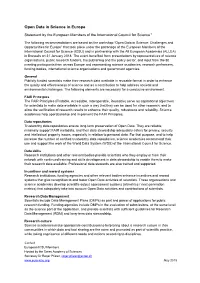 Open Data in Science in Europe